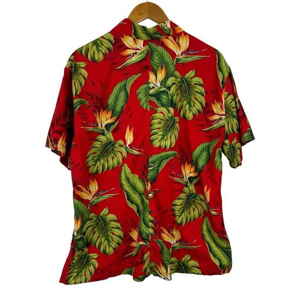 Go Barefoot Hawaiian Shirt Made In USA Red Monstera Print Single Stitch Size 3XL - Picture 10 of 16